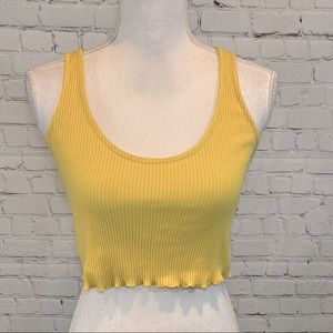 WILD FABLE Yellow Ribbed Cropped Lettuce Hem Tank Top-XS